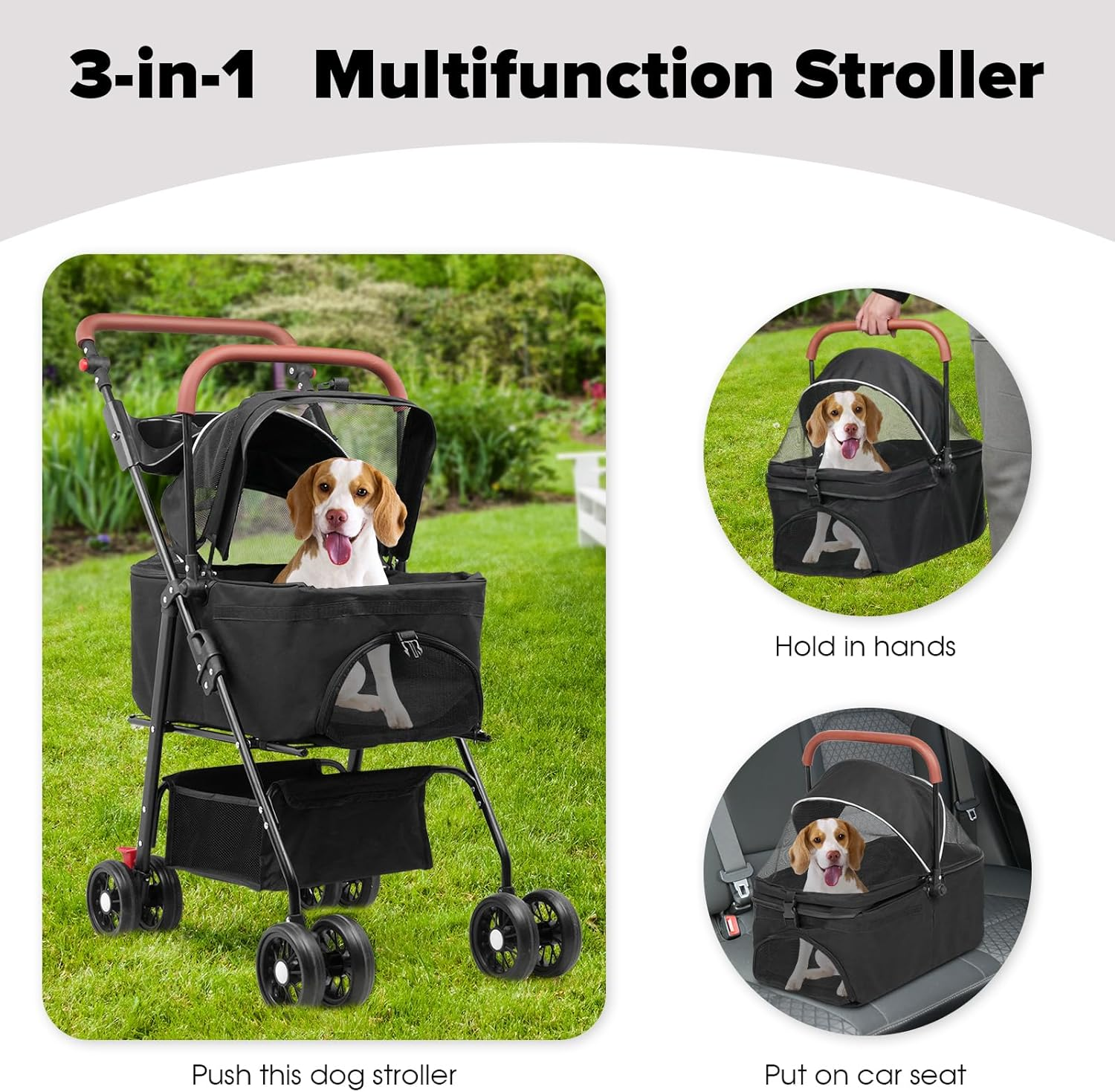 Advwin 3 in 1 Folding Dog Stroller, Pet Stroller for Small/Medium Dogs, Cat Stroller W/Removable Carrier, Car Seat, Sun Shades, Waterproof Small Dog Stroller, All Terrain Pet Stroller image number 1