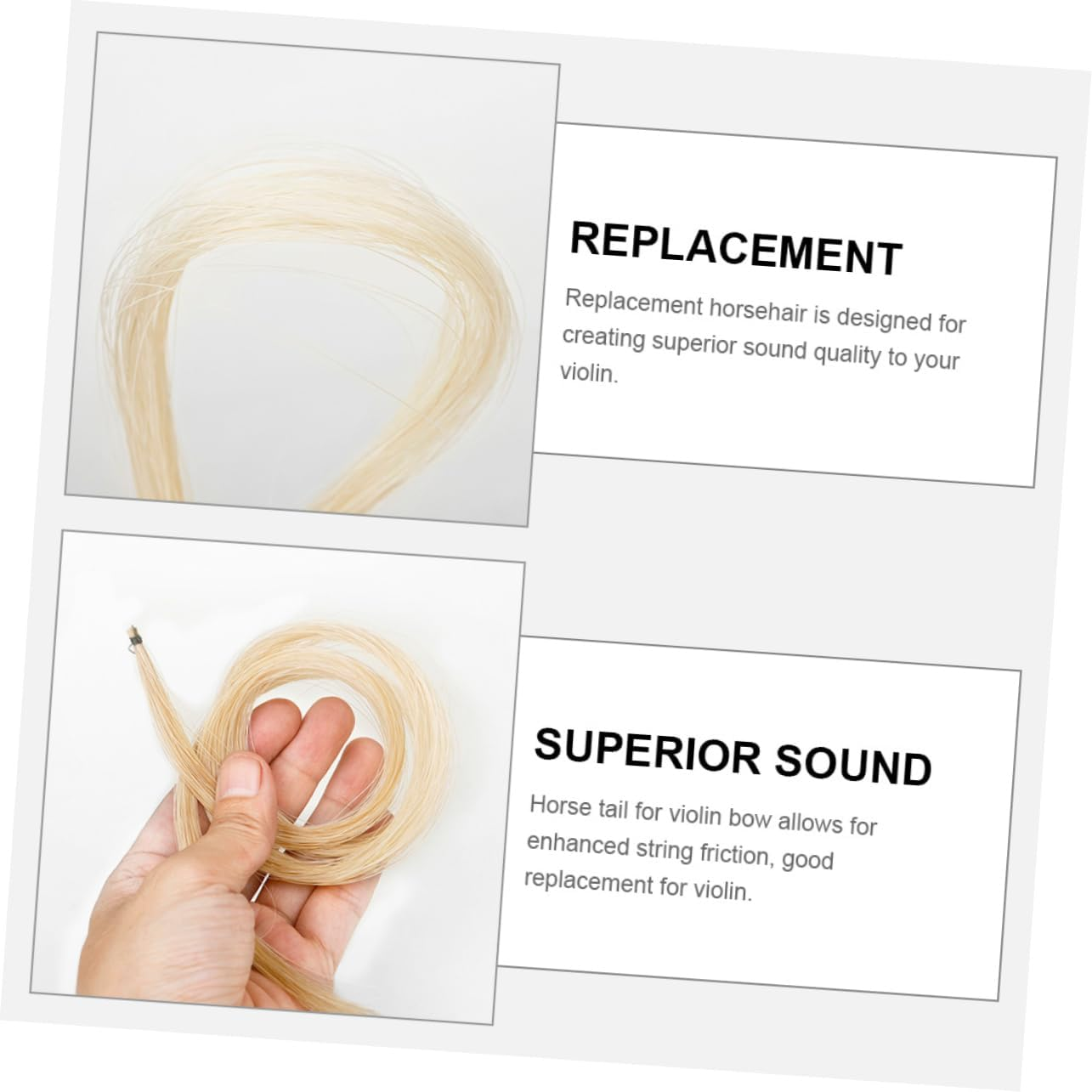 Totority Natural White Horse Hair for Violin Bow 3/4 Size Replacement Bow Hair Violin Accessory for Smooth Playing and Practice