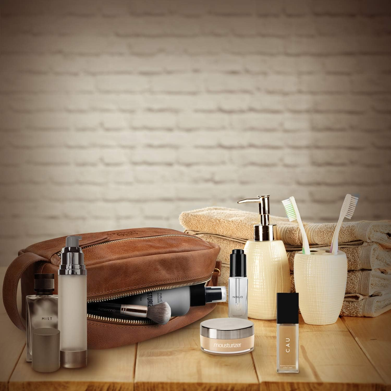 Londo Genuine Leather Travel Toiletry, Makeup, Shaving Organizer Bag - Dopp Kits - Unisex - Black image number 5