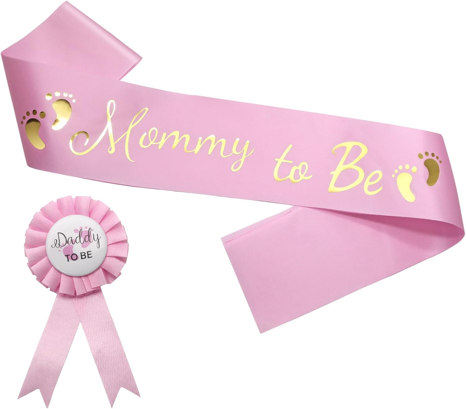MILVOWOC 2 Pack Baby Shower Sash Set - Yellow Mommy to Be Sash & Daddy to Be Badge for Pregnancy Parties, Gender Reveals Gift with Satin Ribbon & Glossy Texture Baby Shower Decorations