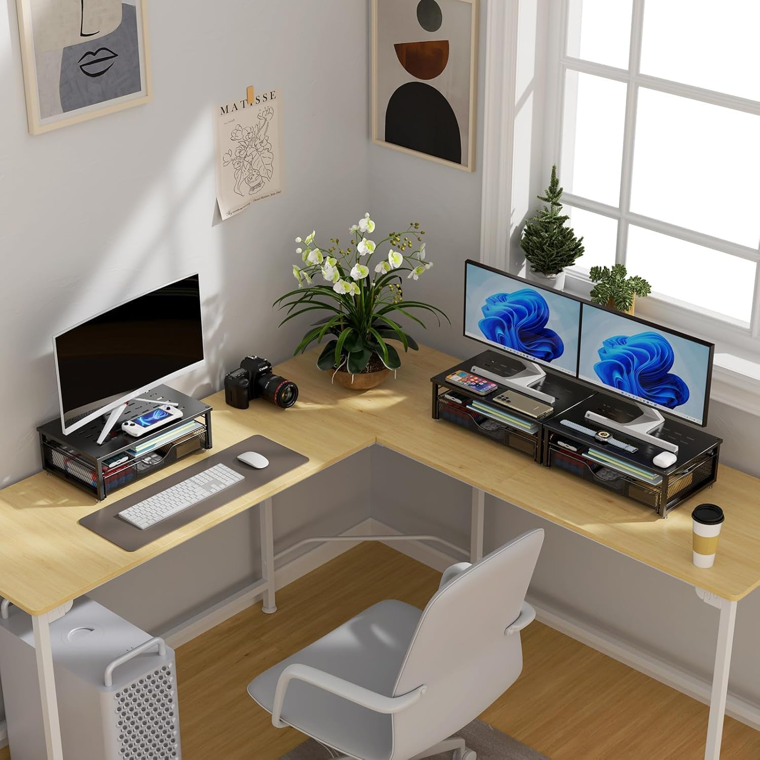 Computer Monitor Stand Riser, Desk Organizers and Accessories with Drawer, Office Desk Accessories & Workspace Desktop Organizers Storage for Printer Stand (Black) image number 3