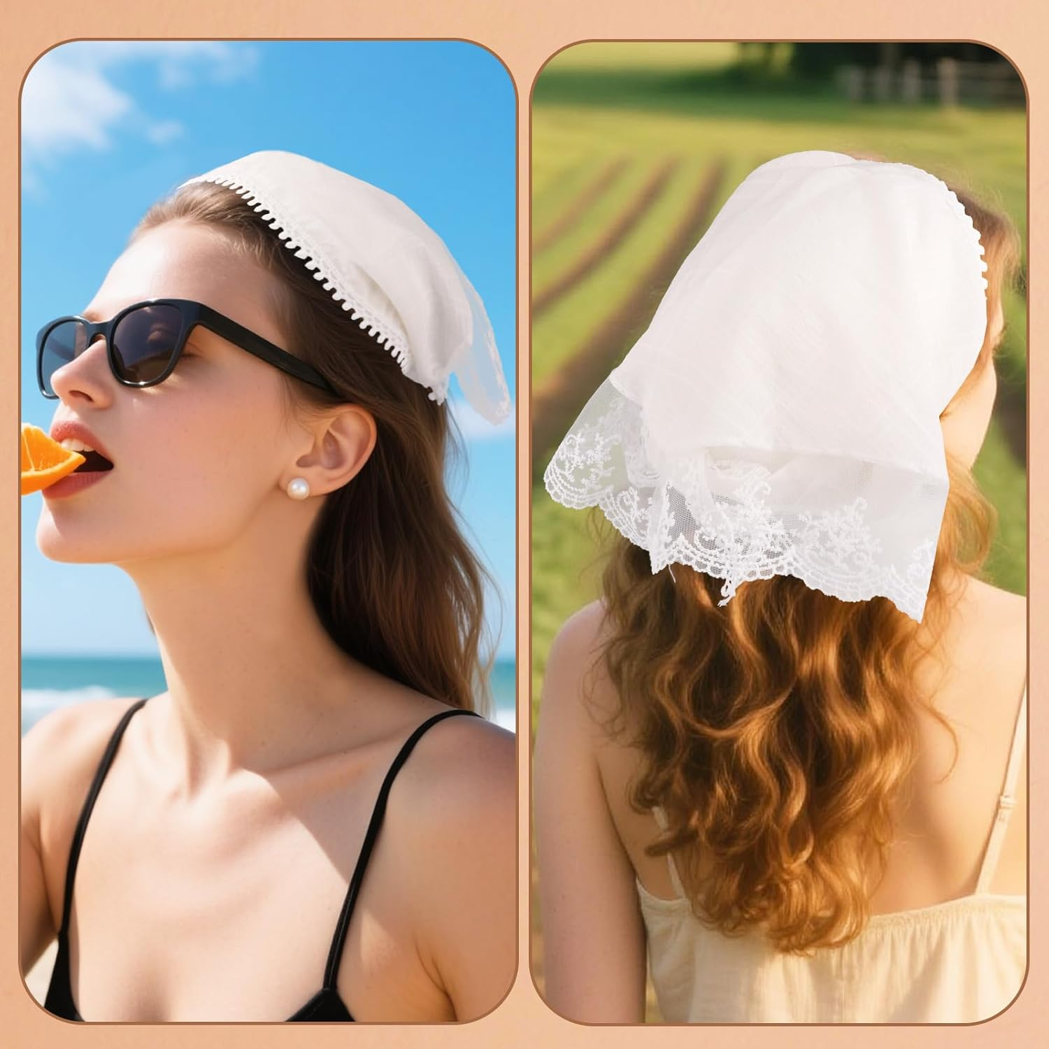 Lace Headband, Stylish Women Beige Lace Hair Scarf Headband Adorable Hair Styling Accessories for Girls Women image number 4