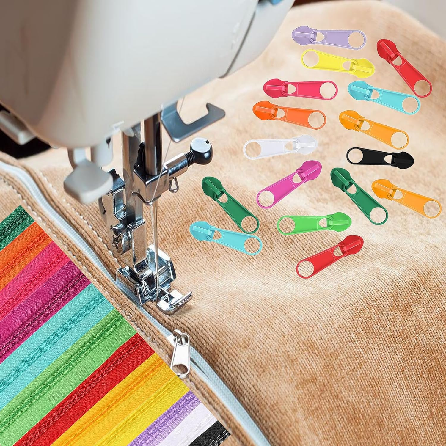 Jotia 12Pcs/ 36 Yards #3 Nylon Coil Zippers with 120Pcs Match Zipper Sliders Assortment Kit, 12 Bright Colors Zipper Repair Kit Sewing Zippers Zipper Heads Bulk Zippers for DIY Sewing Craft Bags image number 2