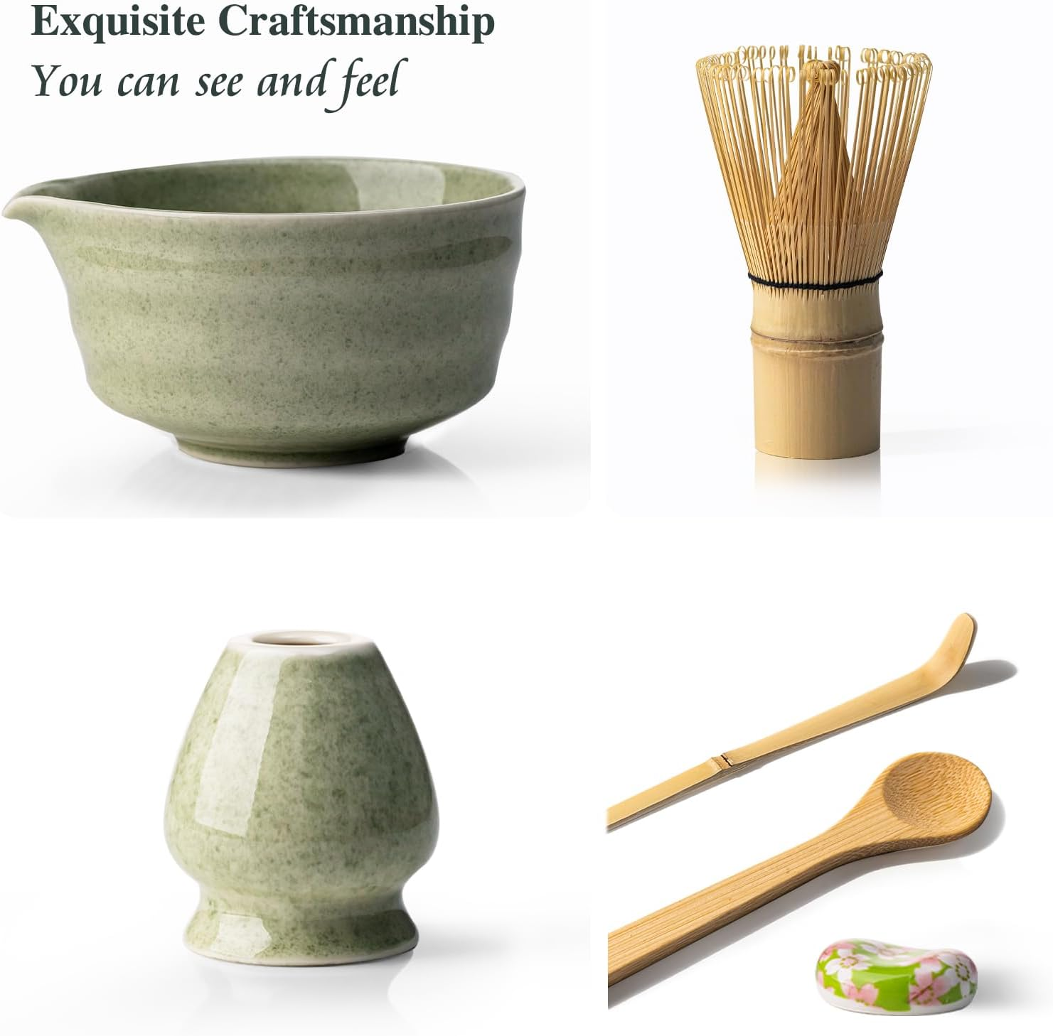 Matcha Whisk Set - 8PCS Kit for Matcha Lover, with Handcrafted Bamboo Whisk Matcha Scoop Matcha Stand Matcha Bowl, Sifter, Tea Cloth (Chakin), Scoop Stand,Wood Spoon image number 4