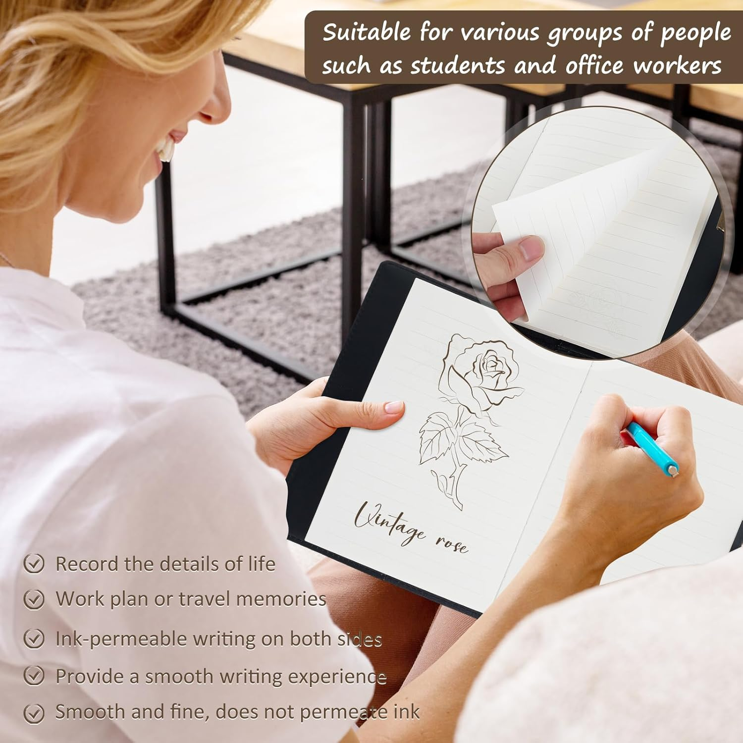 UKQRRTC PU Leather Cover Lockable Journal, Travel Journal, Vintage Locking Notebook, 224 Pages Thick Personal Locking Diary with Combination Passwords for Student Office Staff (Black)