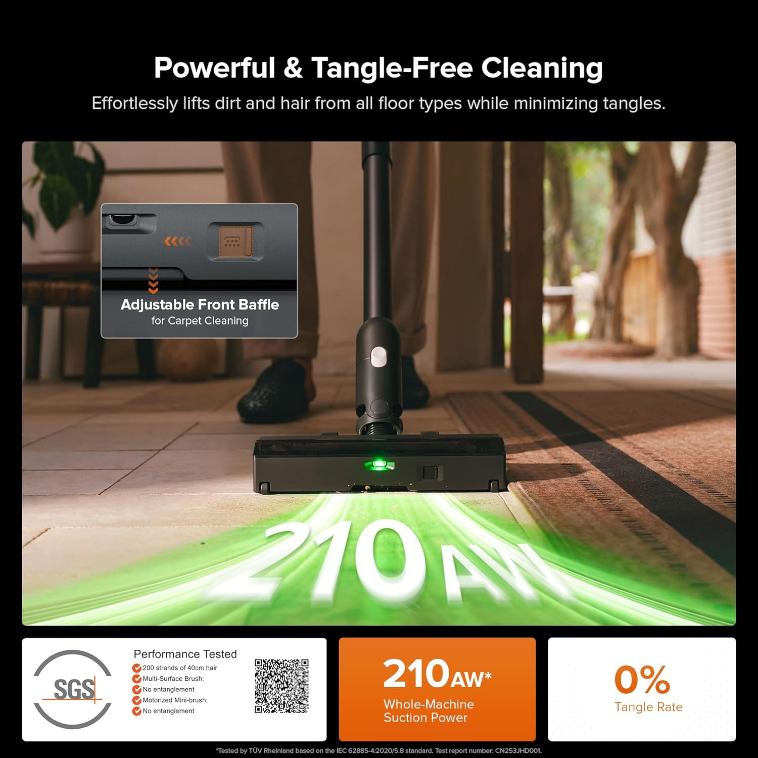 Roborock H60 Hub Ultra Cordless Vacuum Cleaner W/Auto-Empty Dock,Top 210AW Suction,140&deg;Ultra-Wide Dust Visibility LED Green Light,3 Clean Modes, Max 90Mins Running, Anti-Tangle Brush for Carpets Pets image number 6