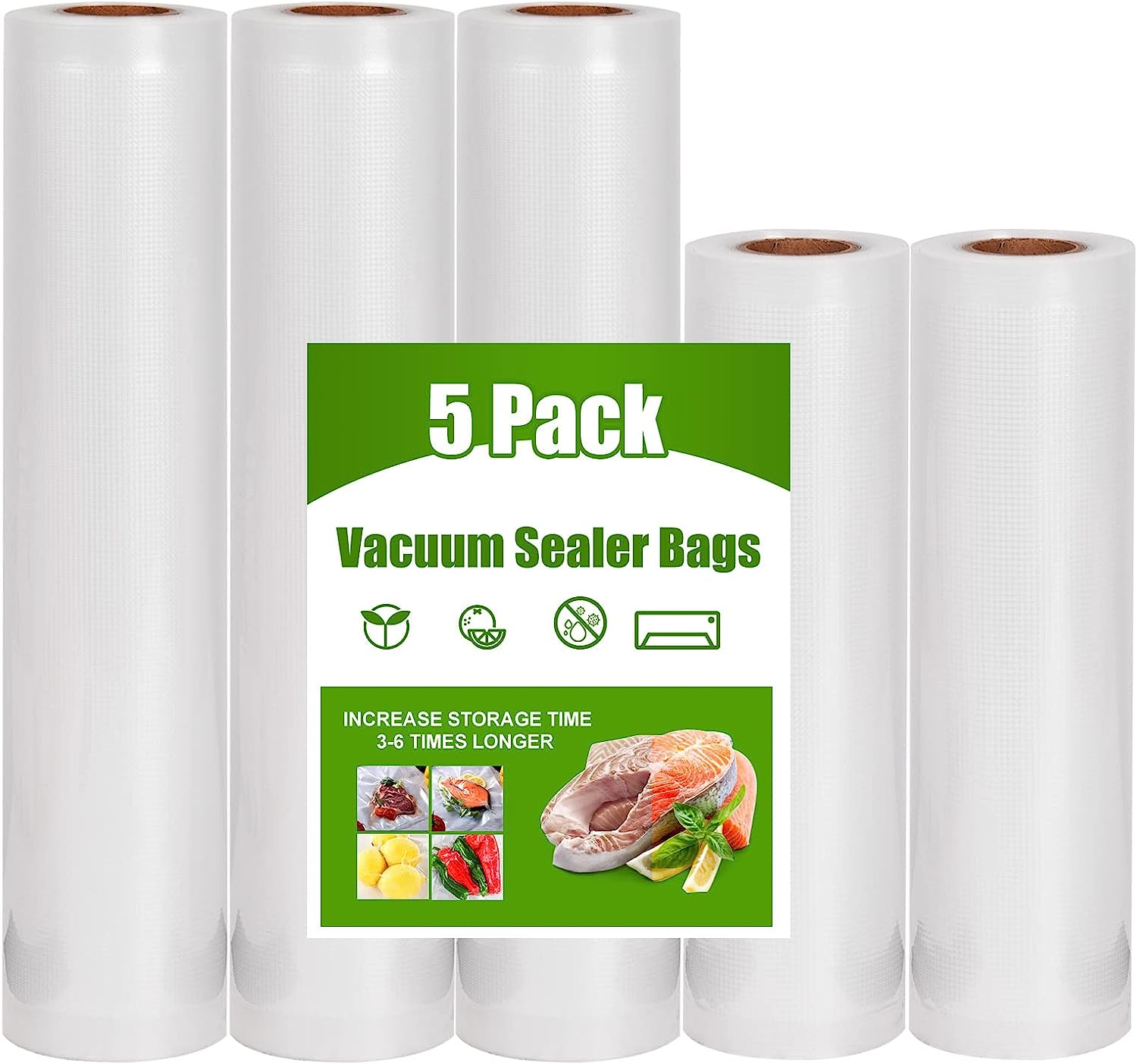 Food Vacuum Seal Roll Food Vacuum Sealed Bags Seal Storage for Food Commercial Grade Food Storage Sealer Rolls Food-Grade Pre Storage Bags Compatible with All Vacuum Machines Food Saver(5 Rolls Total) image number 5