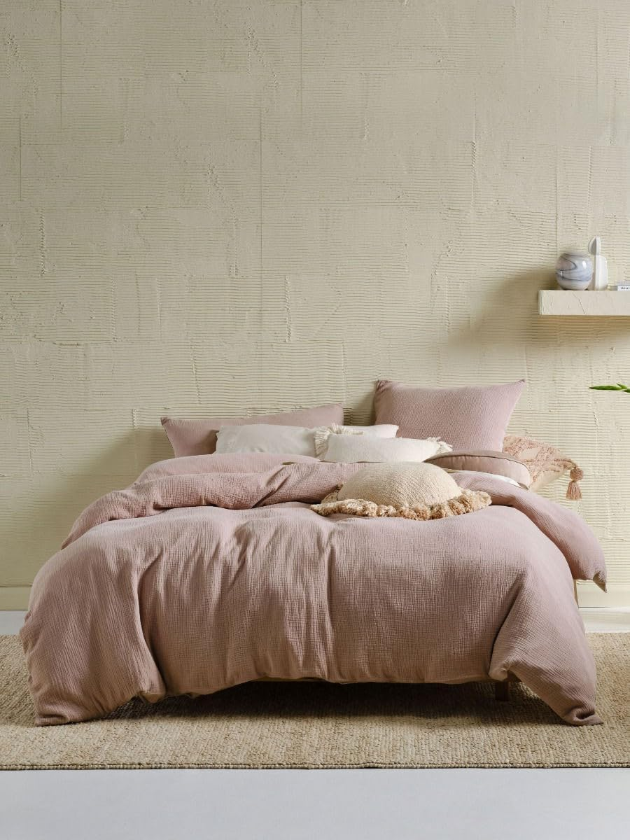 Linen House Haze Pale Peach Quilt Cover Set, Queen Bed