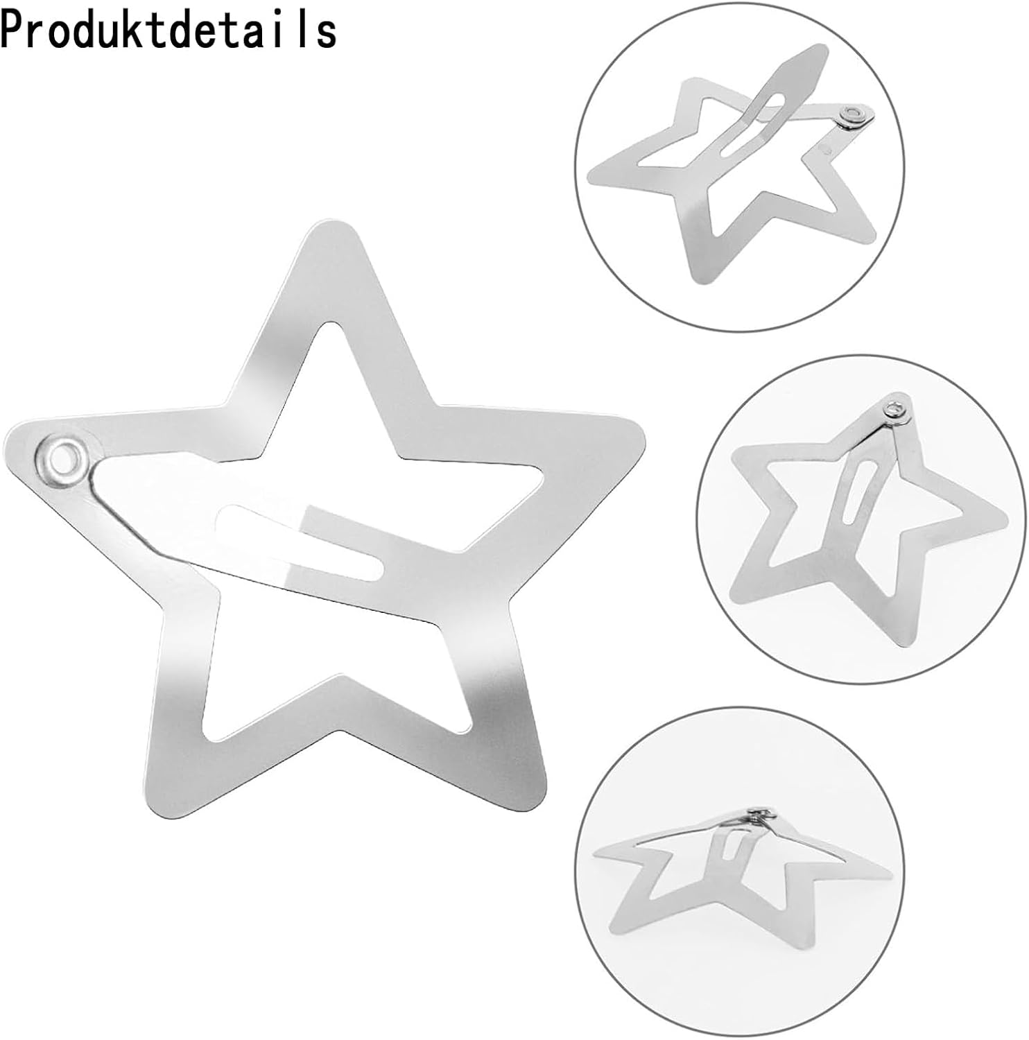 Pack of 12 Star Hair Clips, Silver Coloured Hollowed Stars Hair Pins, Cute Star Hair Clips with Snap Closure for Girls and Women image number 5