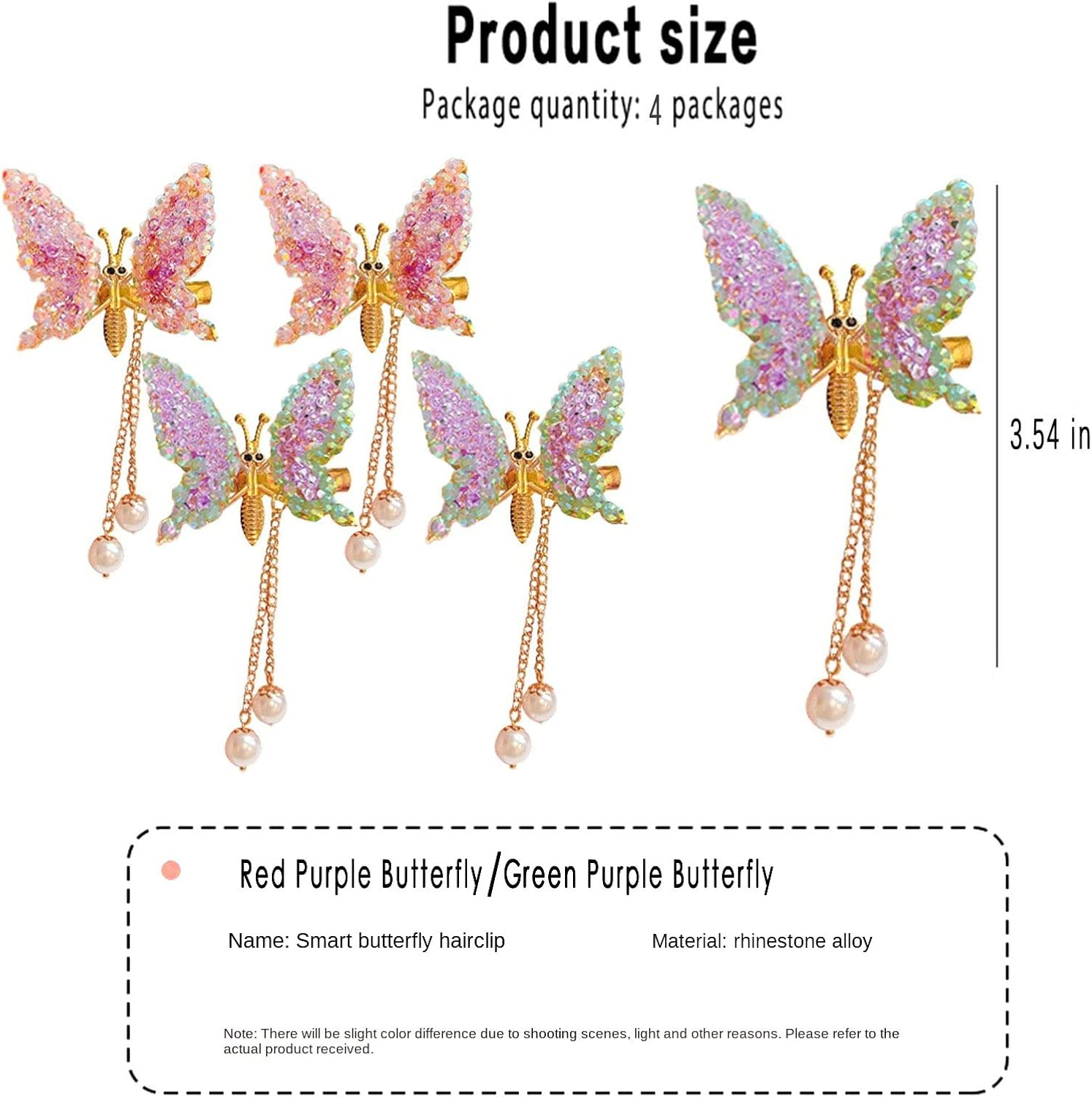 Hair Clip Butterfly Hair Clips Hair Clips Girls Hair Pins Hair Clip Hair Band Bridal Ladies Hair Jewellery Decoration, Pack of 4 image number 3