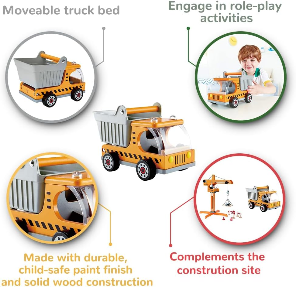 Hape Wooden Dumper Truck Toy &ndash; Construction Vehicle for Kids 3Y+ &ndash; Durable, Smooth-Rolling Wheels &ndash; Imaginative Play & Motor Skills Development &ndash; Eco-Friendly & Safe image number 4