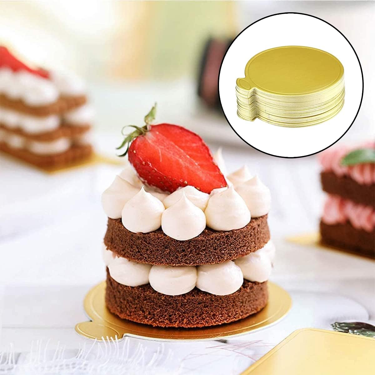 WELANE Mini Cake Board, 30 PCS Gold Mousse Cake Base for Dessert Displays (9Cm/3.5 Inch) image number 5