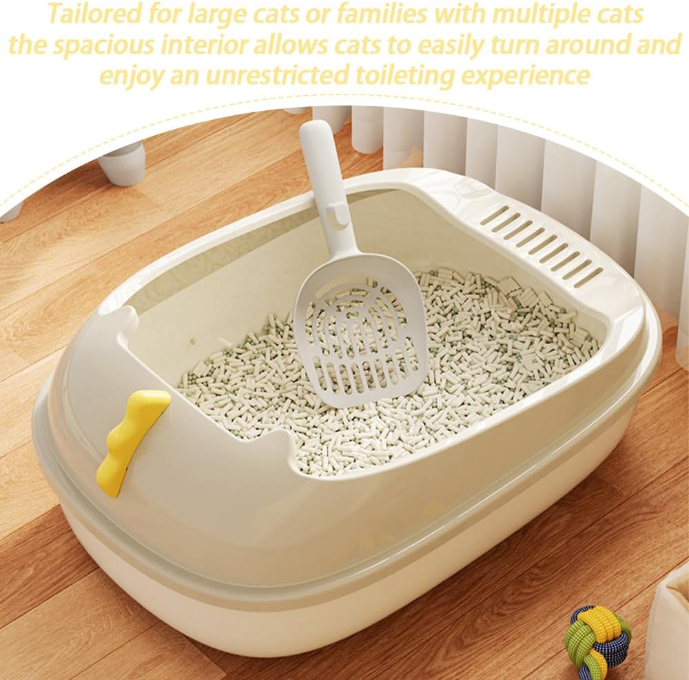 TOMVAES Portable Low Front Cat Litter Box Non-Sticky Open Cat Litter Box Kitty Toilet Tray with Splash Guard Easy Clean,Includes Litter Scoop, Anti-Leakage & Spacious Design for Larger Cats