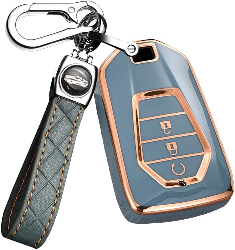 Ontto TPU Car Key Fob Cover Fit for Isuzu D-Max MU-X D Max AT35 for Mazda BT50 Pickup 2020 2021 2022 Onwards Key Holder Smart Case Shell Keyring Keychain Protector Accessories 3 Buttons Grey