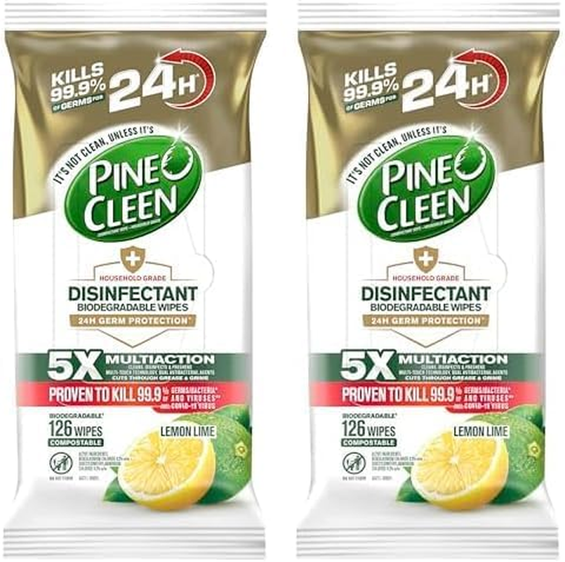 Pine O Cleen 24H Germ Protection Disinfectant Biodegradable Wipes Lemon Lime 252 Pack image number 3