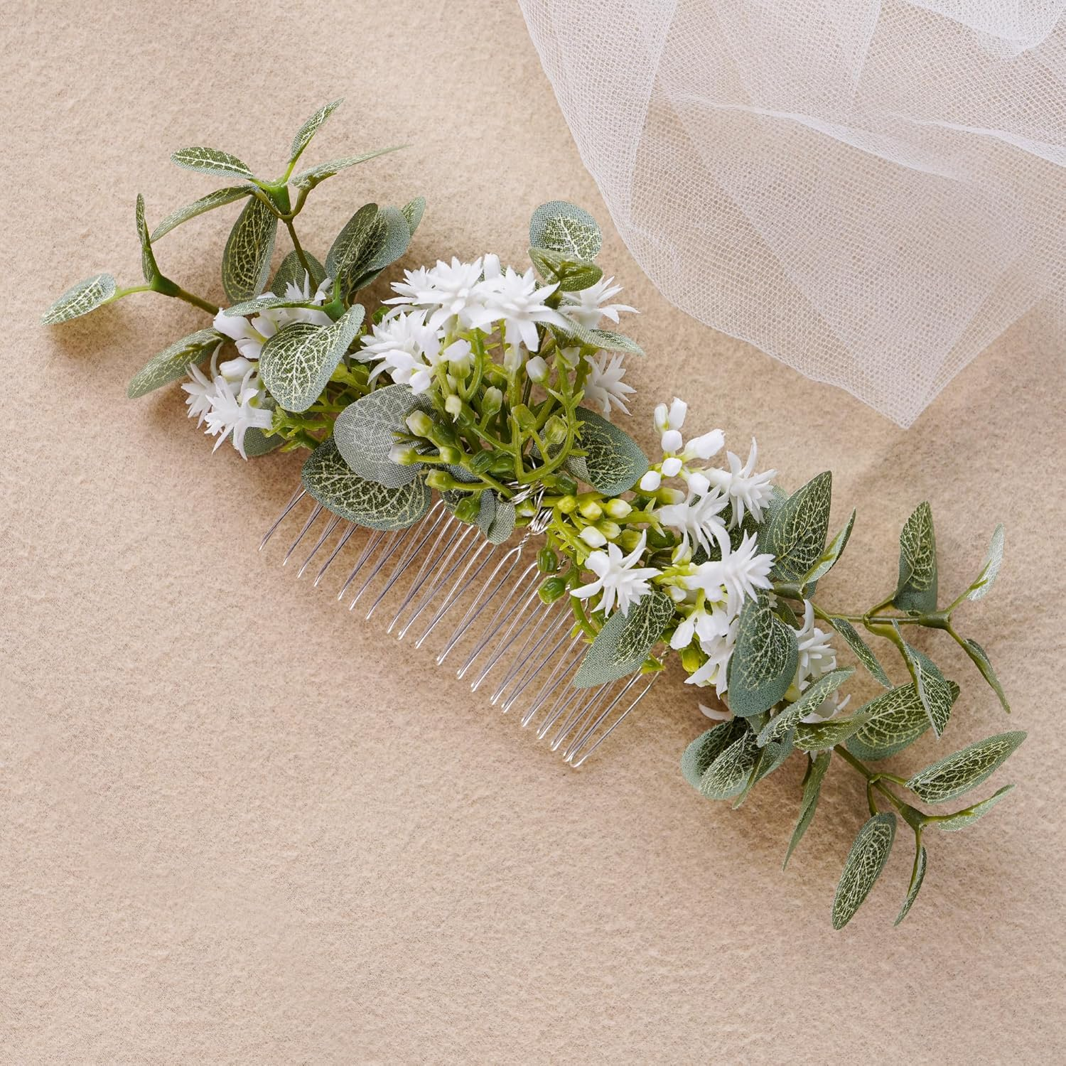 Partyforu Handmade Green Flower Hair Combs for Women, Forest Flower Combs for Boho Hair Combs for Wedding, Bridal Shower, Maternity, Hen Party, Engagement image number 4