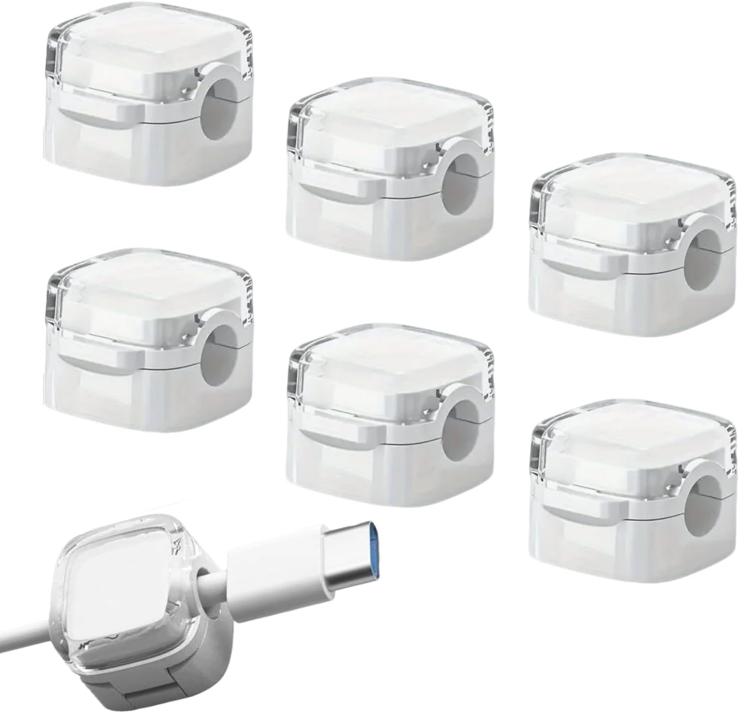 6-Pack White Magnetic Cable Clips Organizer, Adhesive Cord Holder Wire Management System for Desk, Office, Home, Car, Universal Compatibility with USB, HDMI, Power Cables image number 4
