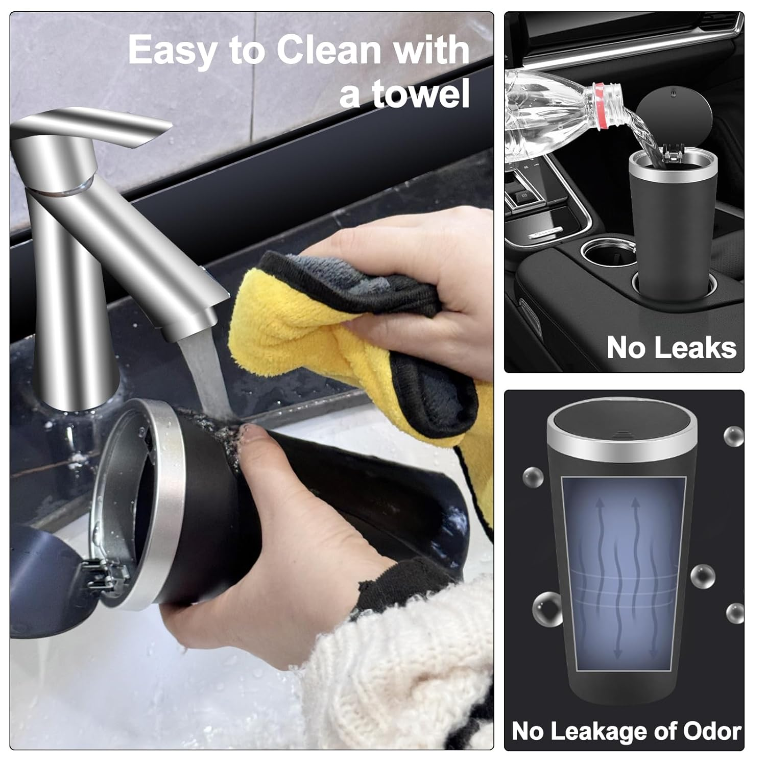 Car Trash Can with Lid, Small Automatic Rebound Portable Trash Bin, Diamond Look Dustbin Organizer for Car Office Home (Silver Black)