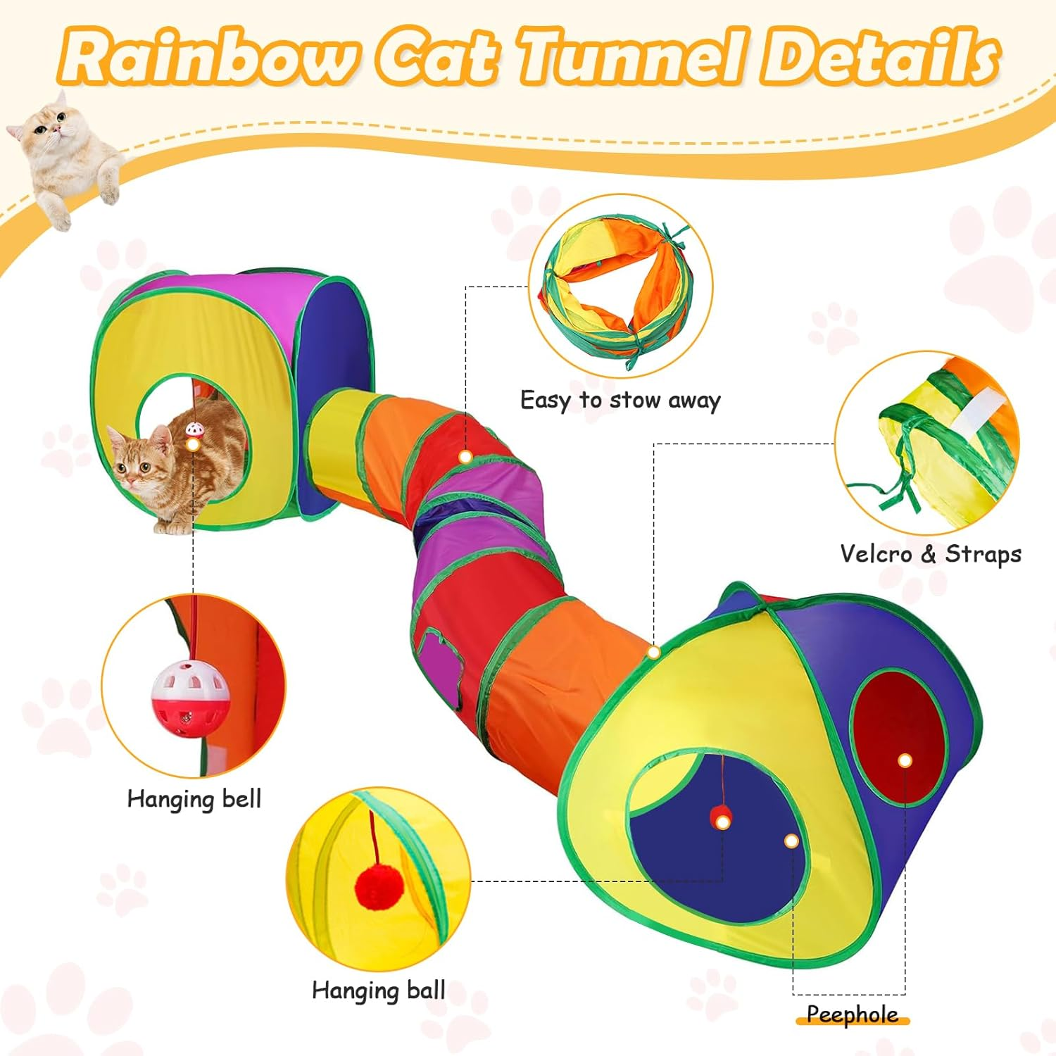 Interactive Cat Toy Cat Tunnel Play Tunnel 3 in 1 Cat Tent for Cats Dogs Rabbits Children Foldable Rabbit Tunnel Cat Toy Rustling Tunnel with Storage Package for Indoor and Outdoor Use image number 1