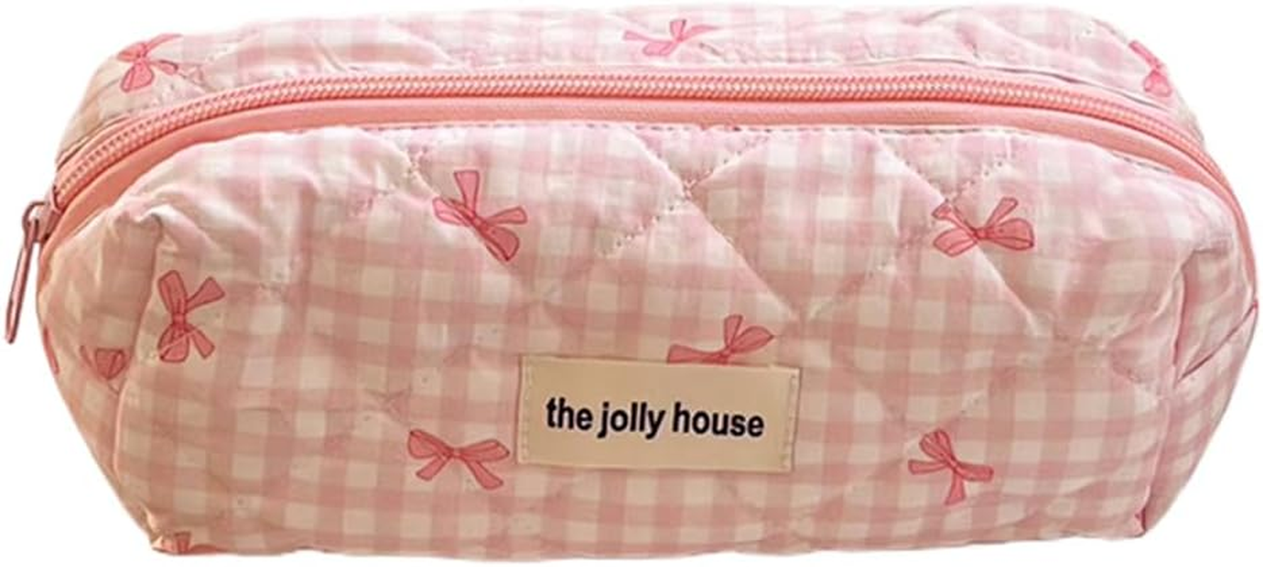 AZURAOKEY Quilted Makeup Bag Pink Bows Cosmetic Bag for Women Quilted Cotton Makeup Bag Set, Portable Coquette Aesthetic Toiletry Bag with Zipper, Cute Bows Travel Toilet Bag, Pink, S, Fashion image number 6