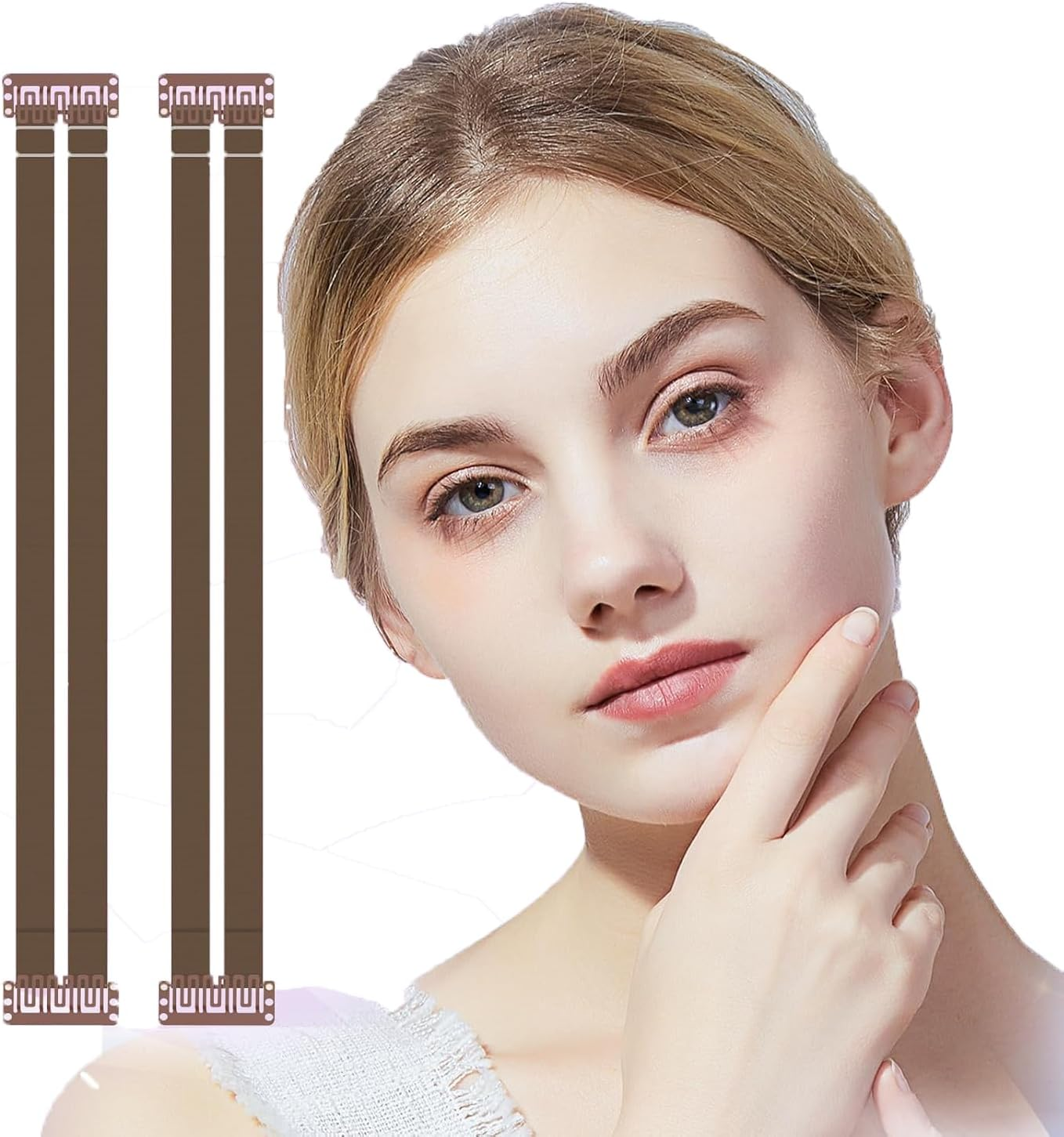 XTYAU Face Lift Tape Invisibles,Facelift Tape for Face Invisible with Bands,Face Tape Lifting Invisible with String,Face Lift Bands with Hair Clips,2 PCS Facelift Band with Clips (Brown) image number 2