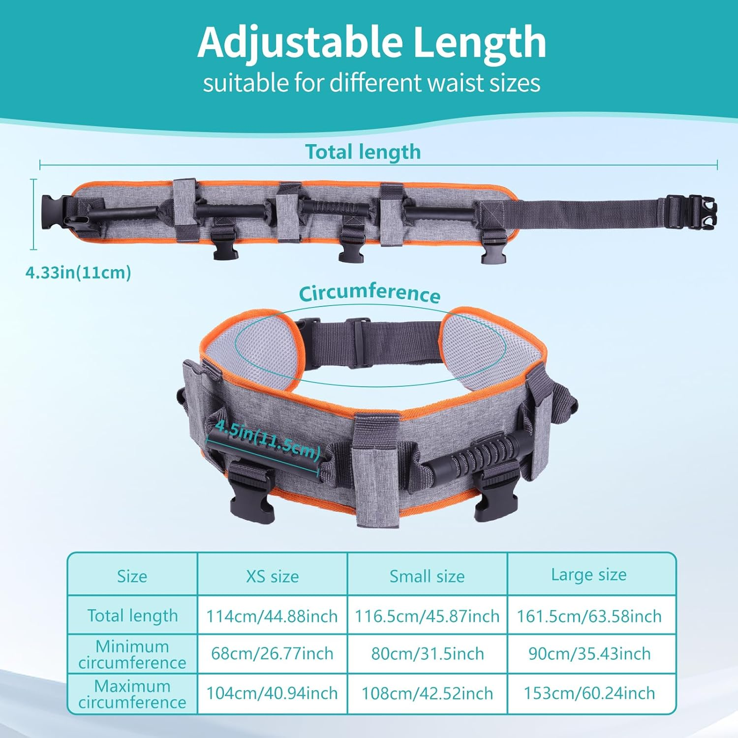 ENLUNTRA Gait Belts Transfer Belts for Seniors with 7 Handles and Detachable Leg Straps，Gate Belt for Elderly Lift Belts with Quick Release Buckle，Patient Transfer Belts for Lifting Seniors, Orange-Grey, 90Cm image number 5