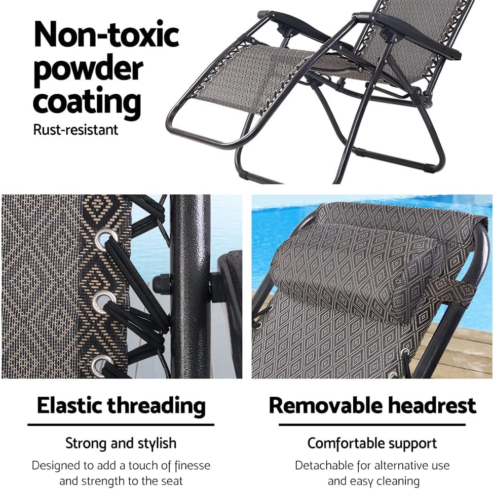 Gardeon Zero Gravity Chair 2PC Reclining Outdoor Sun Lounge Folding Camping image number 3