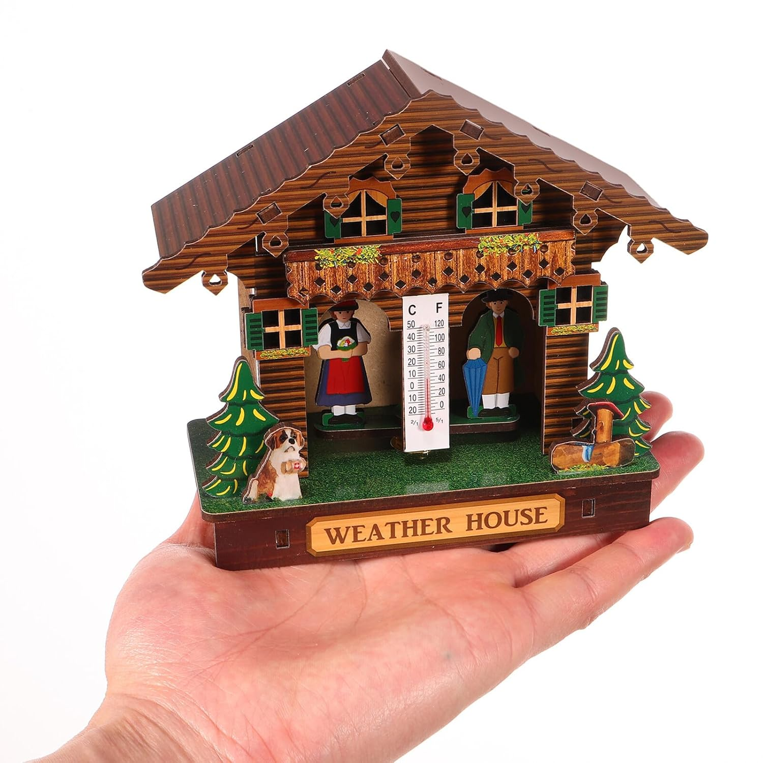 Weather House Wooden Barometer Hygrometer Thermometer Wall Mounted Indoor Climate Gauge with Temperature Humidity Monitor for Home Decoration