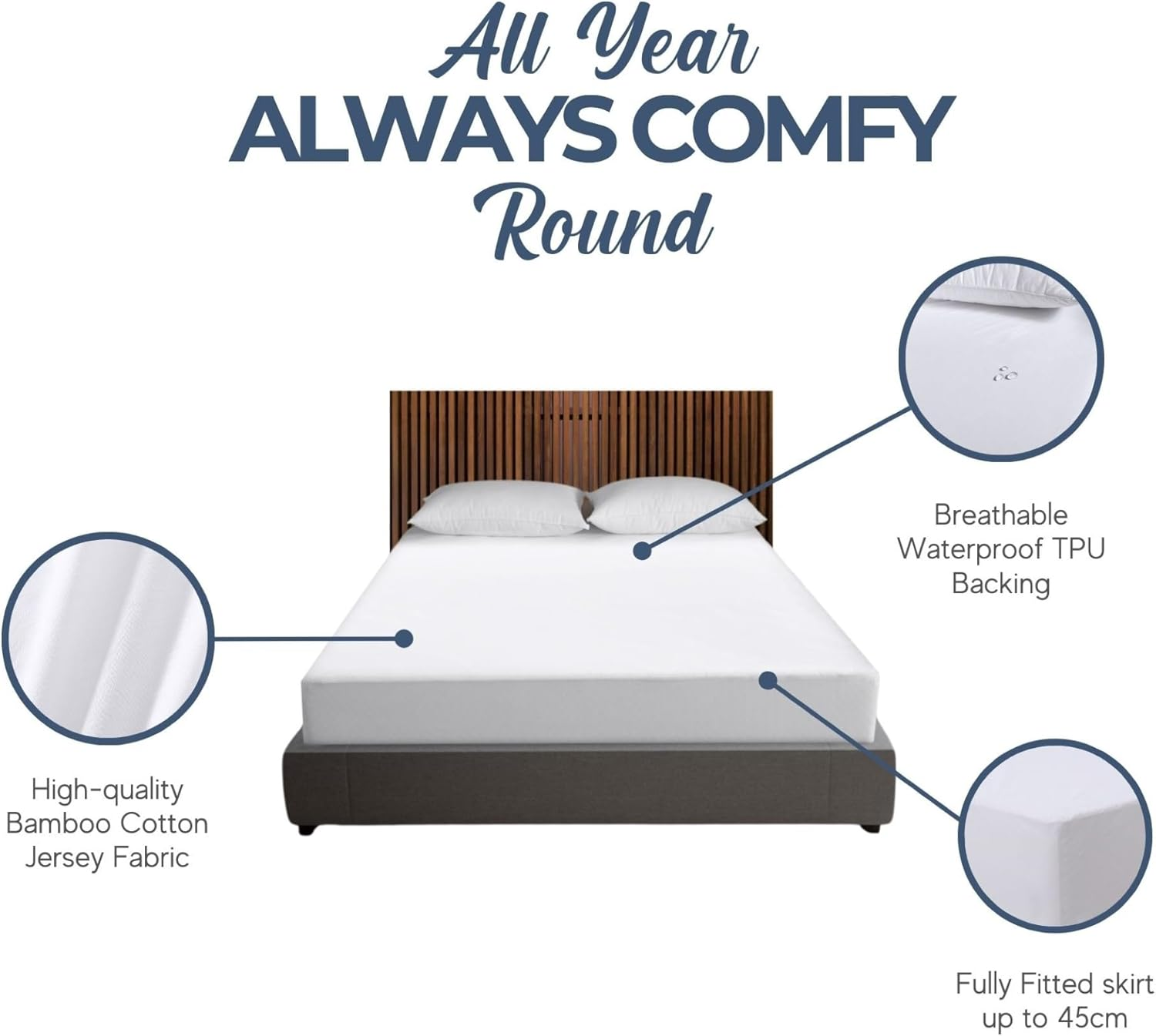 Dreamaker Bamboo Cotton Jersey Waterproof Mattress Protector, Natural Anti-Microbial & Hypoallergenic, Fully Fitted Deep Skirt, Moisture Control Rustle Free TPU Protection - Single Bed image number 3