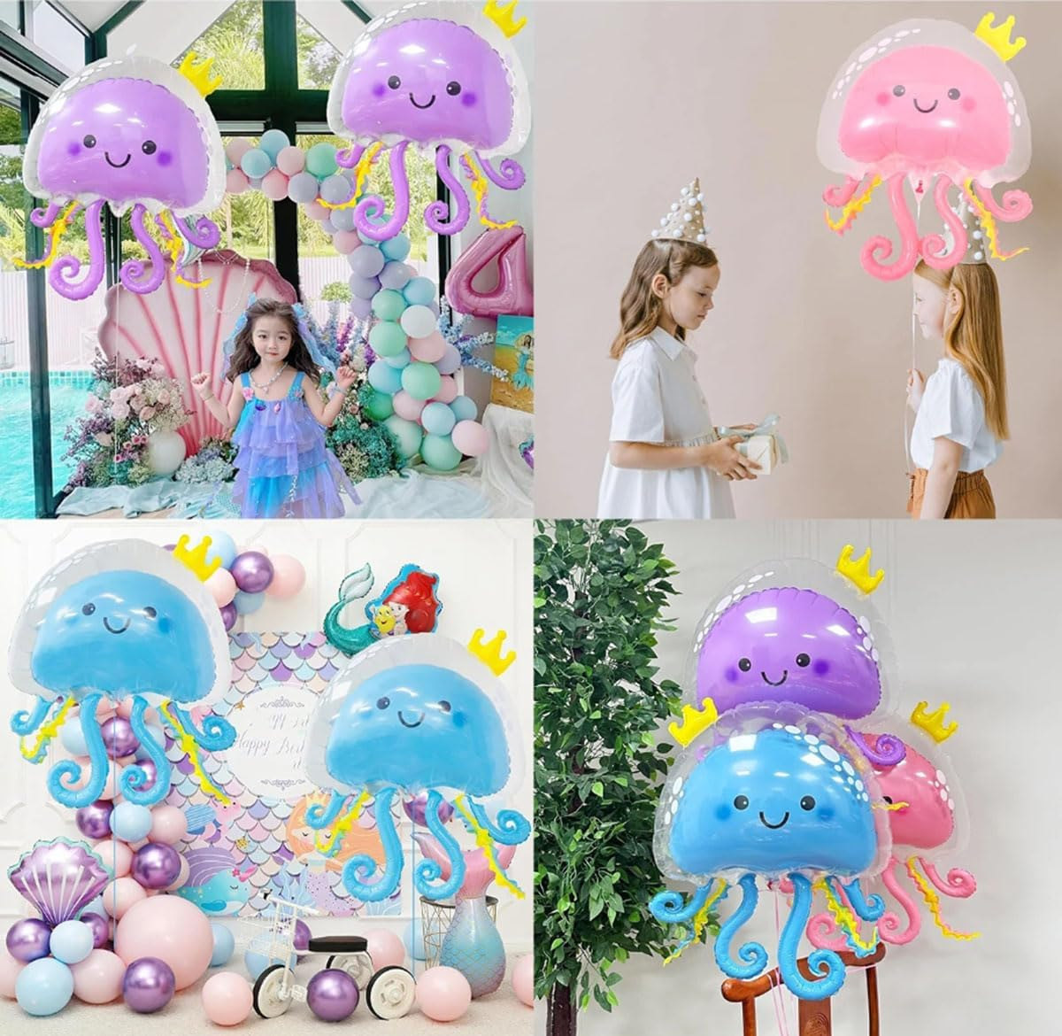 3Pcs 36 Inch Jellyfish Balloons Inflatable Jellyfish Octopus Sea Party Decorations Mermaid Party Decoration for Birthday Supplies Pink Blue Purple Color image number 4