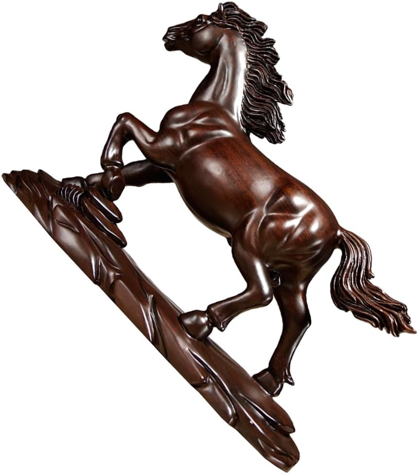 LOGOFUN Wooden Horse Figurine Wood Zodiac Horse Statue Chinese Horses Sculpture Desktop Horses Ornament for Home Office - 12 * 9 * 4Cm