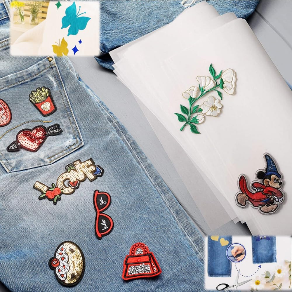 Iron on Adhesive Sheets 20PCS, Heavy Weight Double-Sided Heat Melt Fabric Glue Sheet, Fusible Adhesive Sheets, Press-On Patch Iron on Tape, Fusible Interfacing for Sewing, Heat and Bond