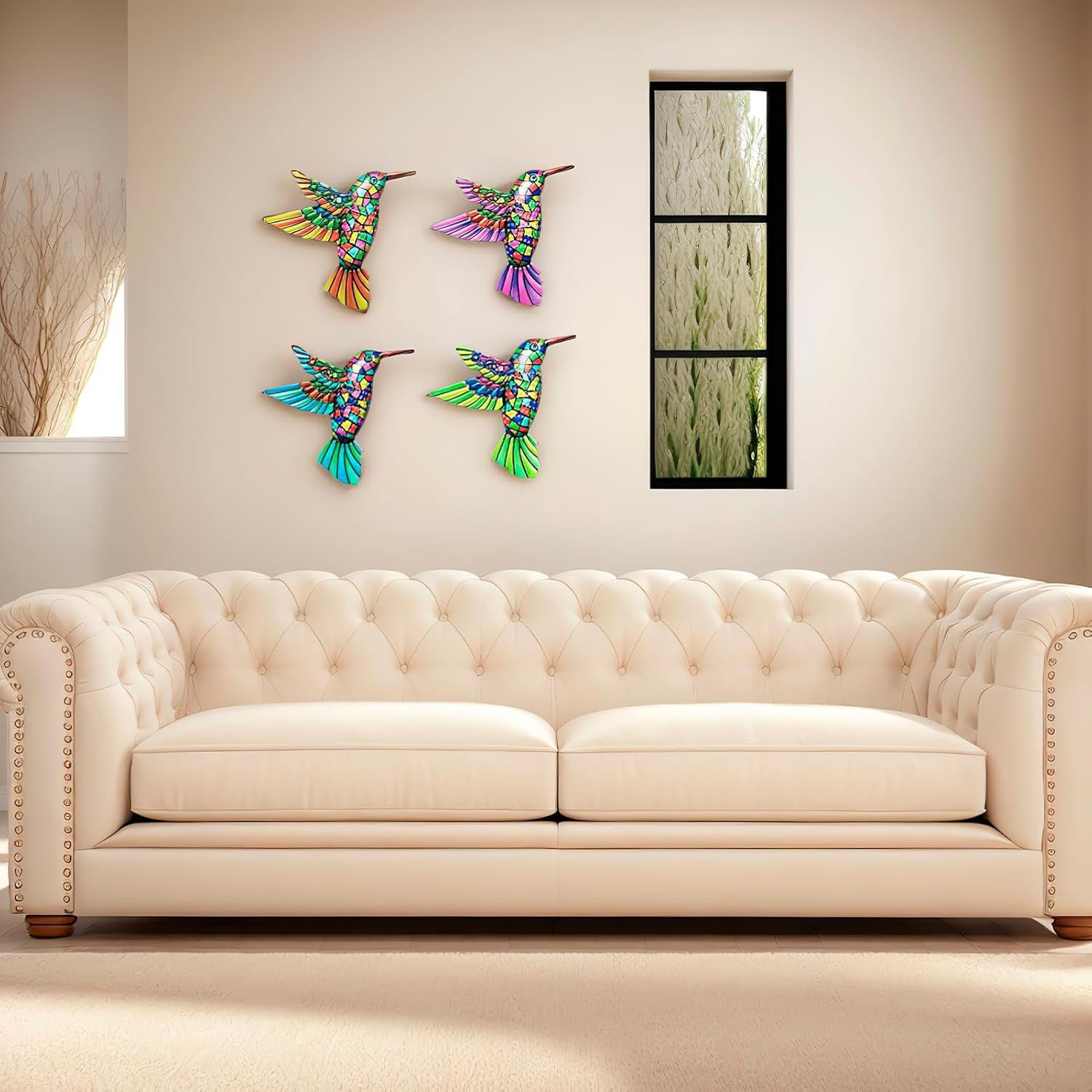 Kiki Fancy 4-Piece Hummingbird Metal Garden Wall Art Decorations - Outdoor Garden Fence Decorations Wall Ornaments for Fence, Yard Patio image number 6