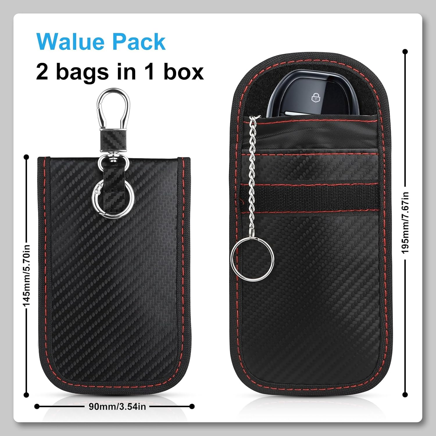 Faraday Pouch for Car Keys, [New Upgrade] Diyife Car Key RFID Signal Blocking Pouch with Keyring, Waterproof Faraday Bag Key Fob Protector, Anti-Theft Keyring Pouch, Remote Entry Keyless-2 Pack image number 1