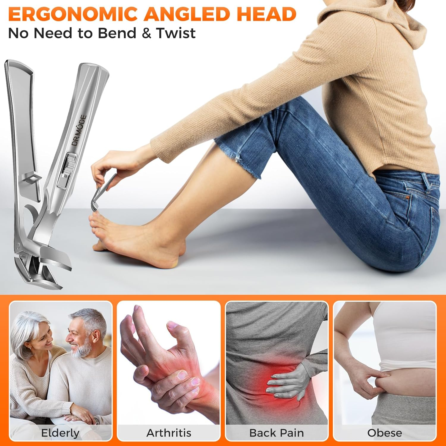 Slanted Toenail Clippers for Seniors Thick Toenails, Angled Head Large Nail Clippers for Men Thick Ingrown Nails with Wide Opening, Nail Cutter with Catcher -Silver image number 3