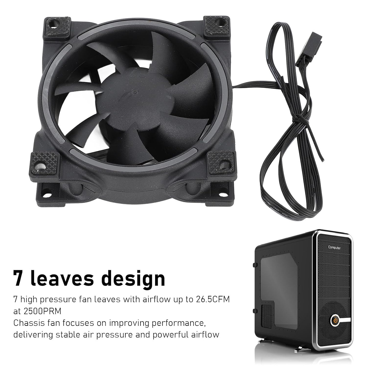 80 Mm PWM PWM Silent MFDB Cases Fans for PC Cooling Fans, Intelligent Temperature Control for Work and Games Can Be Used (Black) - Black image number 2