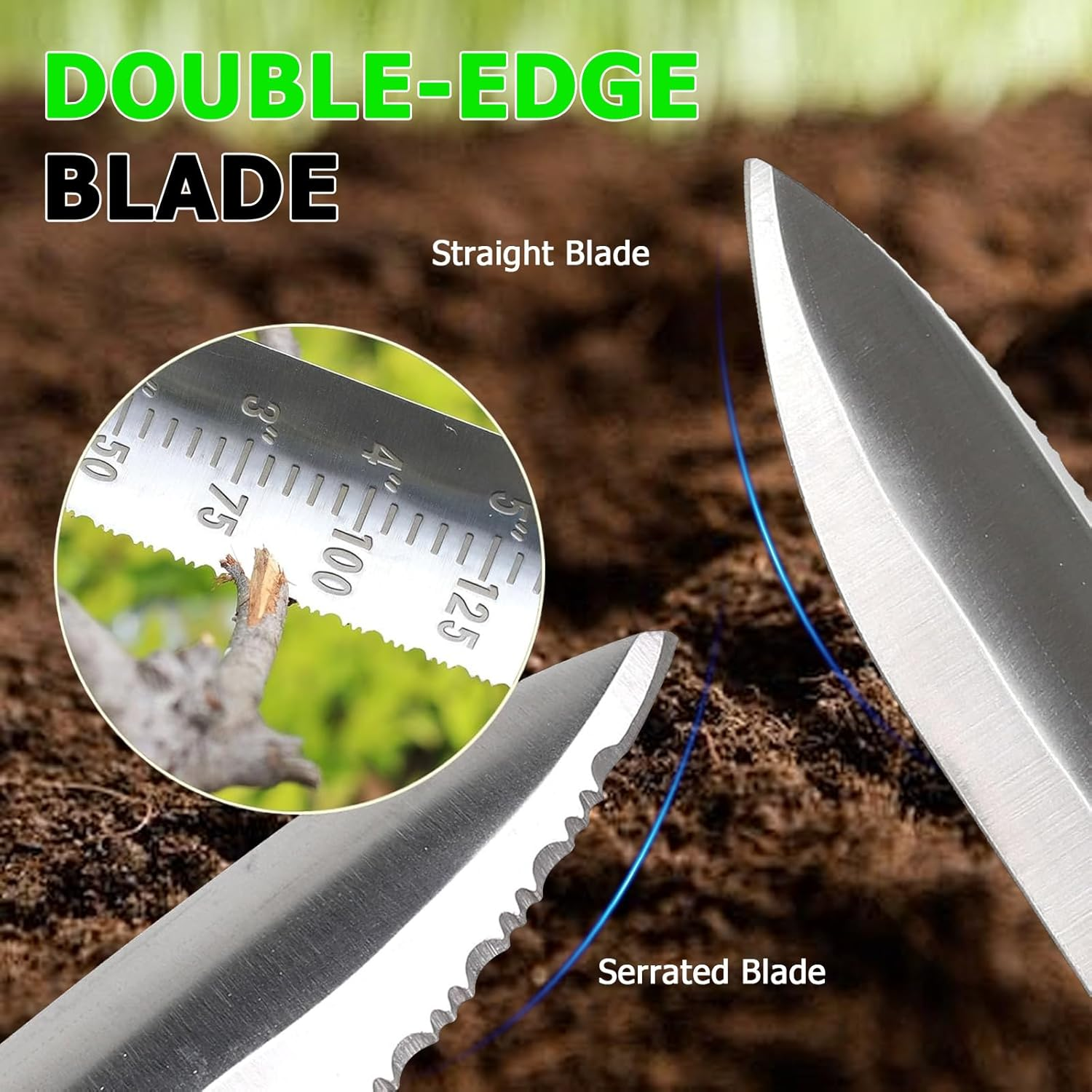 Hori Hori Garden Knife, Gardening Knife with PU Leather Sheath, Rosewood Handle, High Polished 440 Stainless Steel Blade, Sharpening Stone Included, for Weeding, Digging, Pruning, and Cultivating image number 4