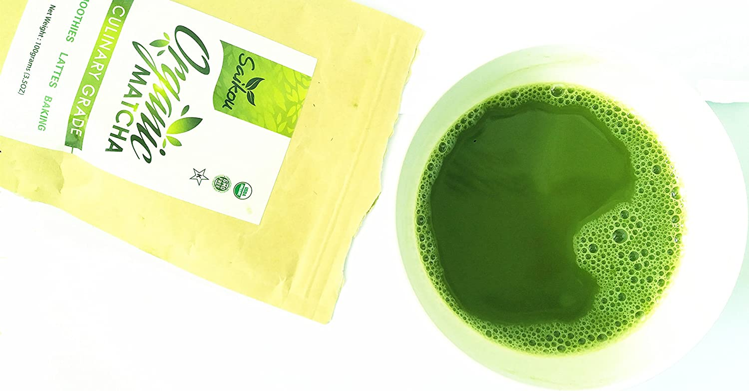 Saikou Matcha Green Tea Powder 3.5Oz (100G) Premium Culinary Grade USDA Organic Certified for Lattes, Smoothies, Baking, Herbal Tea, Detox Tea & Slim Tea Natural Energy & Sugar Free image number 3
