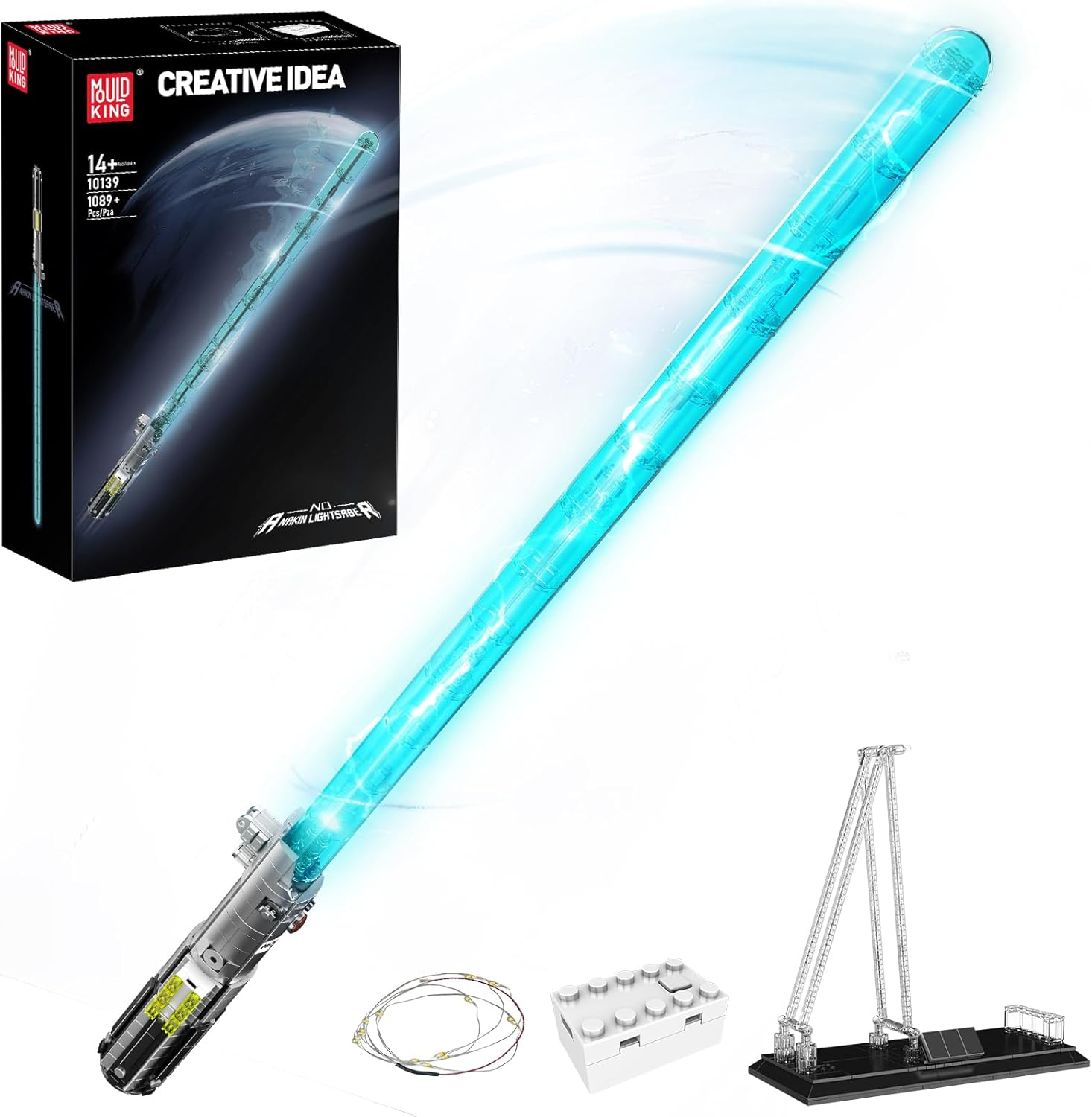 Mould King 10139 Lightsaber Building Blocks Set, Light Saber with Stand, Rechargeable Light Sword for Adult Kids Birthday Thanksgiving Xmas Toys Gift Halloween Cosplay (1089+ PCS)