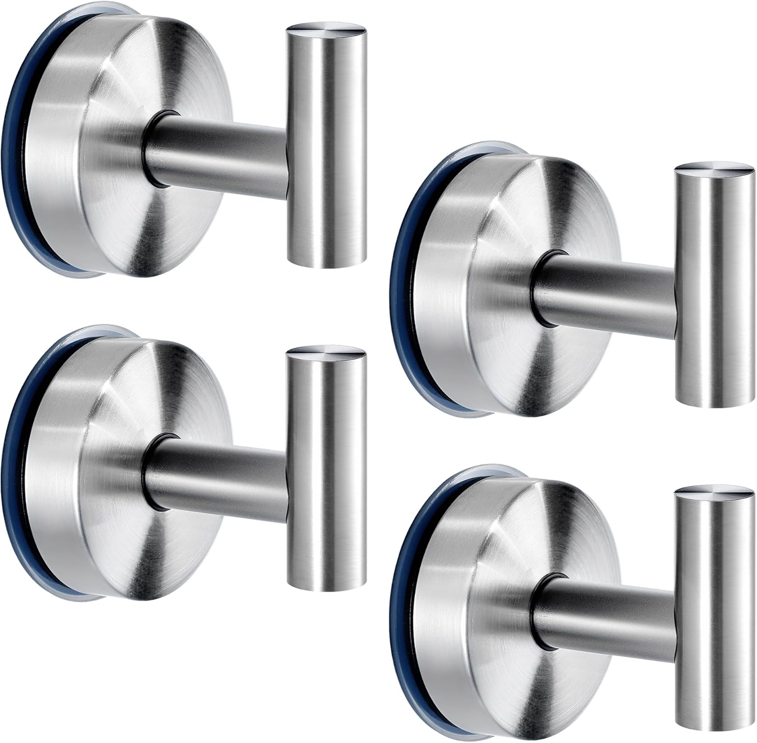 JOMOLA Suction Cup Hooks Shower Wall Stainless Steel Vacuum Shower Hook Heavy Duty Bathroom Suction Towel Holder for inside Shower Coat Hooks Wall Hanger for Door Glass Kitchen Brushed Silver 4Pcs