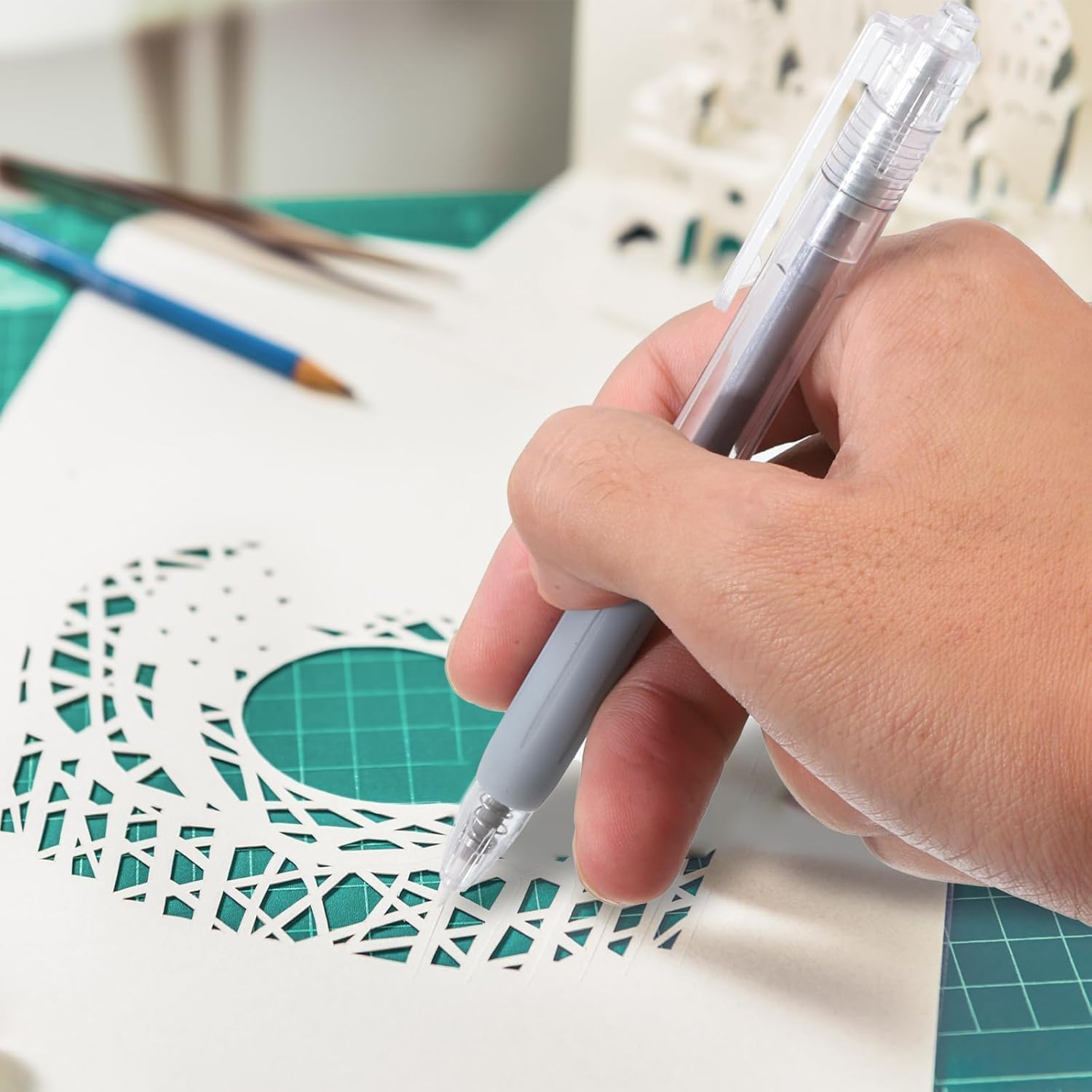 KEWAYO Craft Cutting Tools, Craft Cutting Knives with 3 Different 360 Degree Rotating Blades Stainless Steel Cutter Pen for Stencils Scrapbooks DIY Crafts image number 1