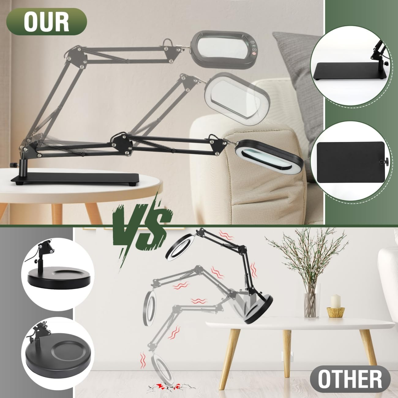 Veemagni 10X Rectangle Magnifying Glass with Light and Stand, 5 Color Modes Stepless Dimmable, 2-In-1 LED Lighted Desk Lamp & Clamp, Hands Free Magnifier for Reading Crafts Repair Painting Close Work image number 4