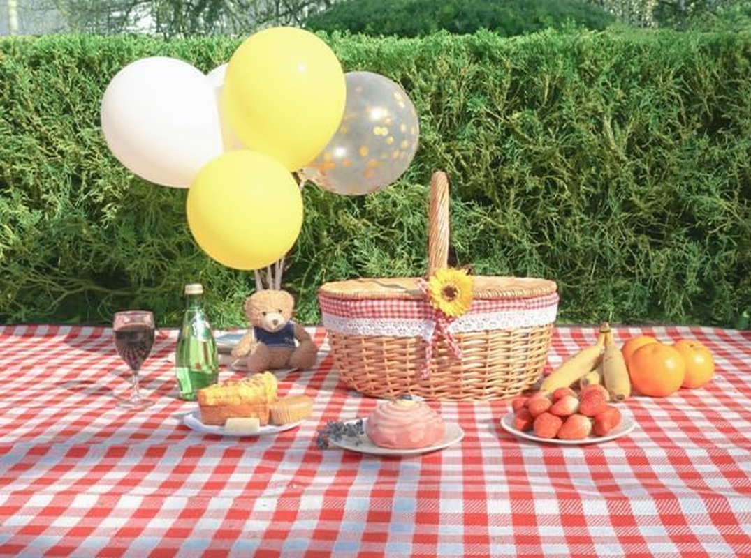 Picnic Basket, Wicker Basket with Foldable Handle Lid and Removable Liner, Rustic Woven Wicker Basket for Outdoors, Home Decoration, Beach Parties, Halloween, Christmas, Valentines, Birthday (Red) image number 2