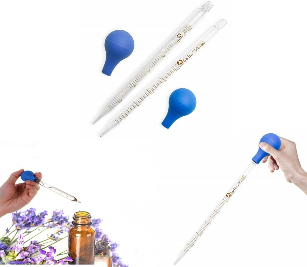 Changyeah 6 Pieces Glass Pipettes Graduated Dropper, 5Ml/10Ml Glass Pipettes Graduated Dropper,Long Glass Pipette Dropper with 6 Rubber Caps and 1 Pcs Droppers Brush,Used to Transfer Liquids image number 3
