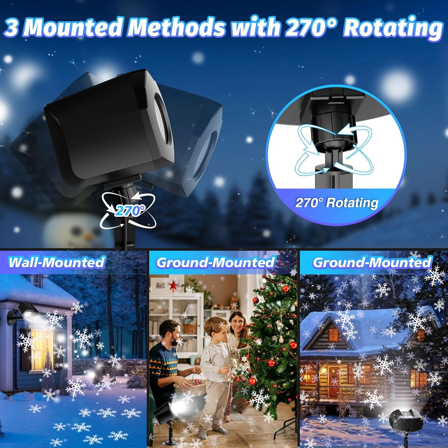 Snowflake Projector Lights LED Dual-Head Christmas Snowflake Light Projector HD Outdoor Indoor Festival Lighting Decoration with Remote, Timer, and 16.4Ft Cord for Xmas, New Year, Winter Party - Snowflake Projector Light image number 4