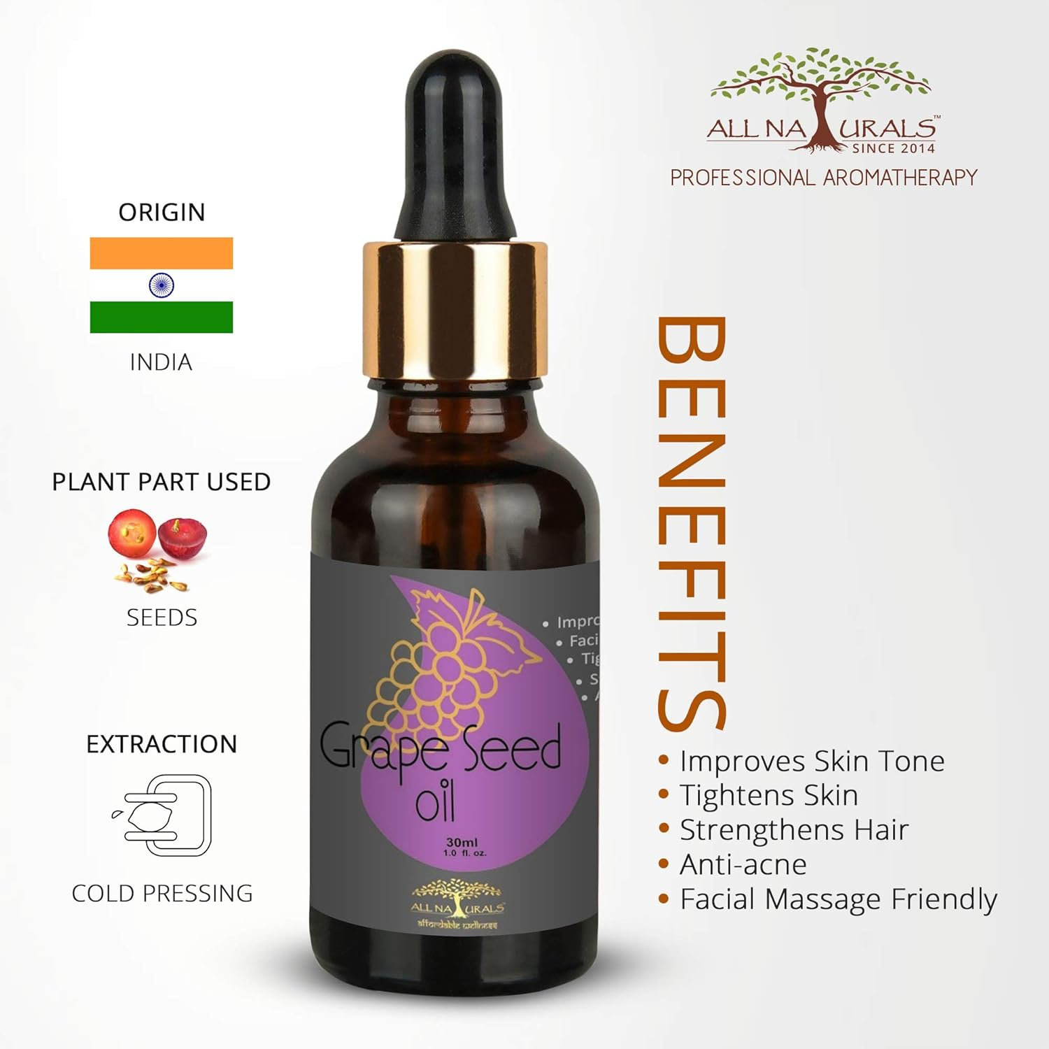 All Naturals 100% Pure Rosehip and Grapeseed Oil Combo (30Ml Each) for Hair, Skin & Face image number 5