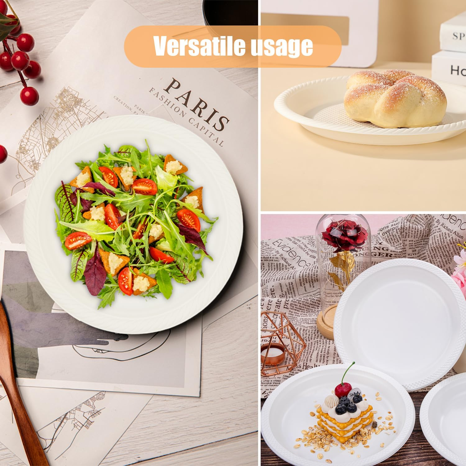 Disposable Plate Sets, 300Pcs Paper Plates Sets for Camping, Dinner Party, Picnic & BBQ, Biodegradable, Eco-Friendly, Compostable, Microwave Safe, Serve for 60 People. image number 5