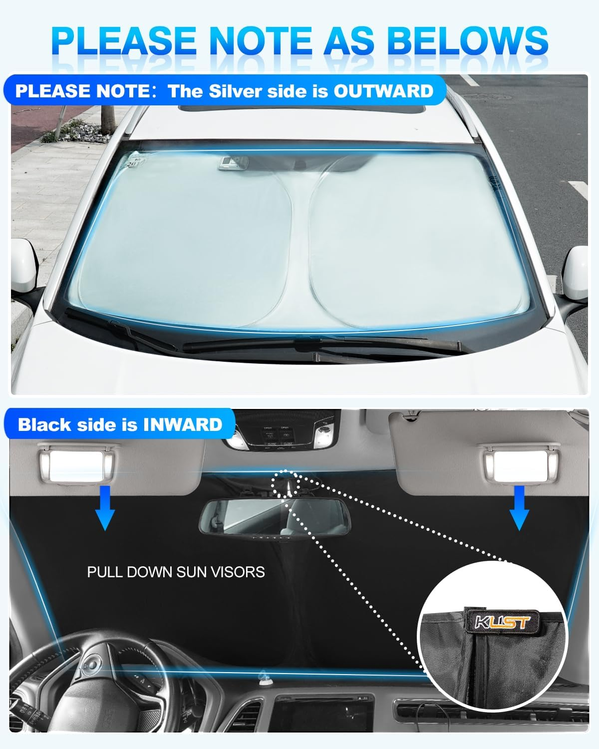 KUST Windshield Sun Shade for Mitsubishi Outlander 2022 2023 2024 Window Shade Sun Visor Cover Foldable Blocks UV Rays Keep Your Car Cooler, Black,Silver image number 7