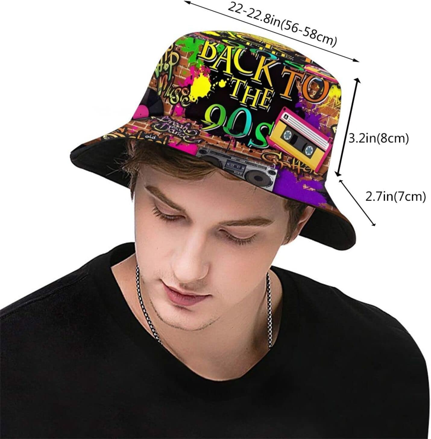 LVGOOKI Funny Retro 80S 90'S Style Design Summer Unisex Reversible Print Bucket Hat - 80S_ 90S 12 image number 7