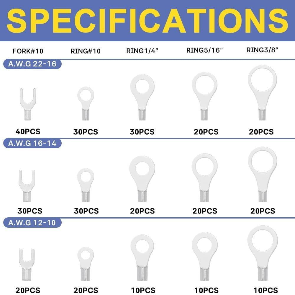 330PCS Uninsulated Wire Connector Kit,Tinned Red Copper Brazing Seam Fork Ring Terminal,Awg 22-10 Wire Crimp Connector,Insulated Copper Connector,Tinned Uninsulated Copper Ring Fork Terminal image number 1
